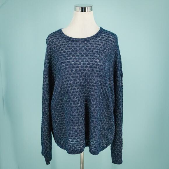 Babaton Aritzia Size Medium M Blue Balboa Crew Oversize Metallic Knit Sweater - Picture 1 of 6